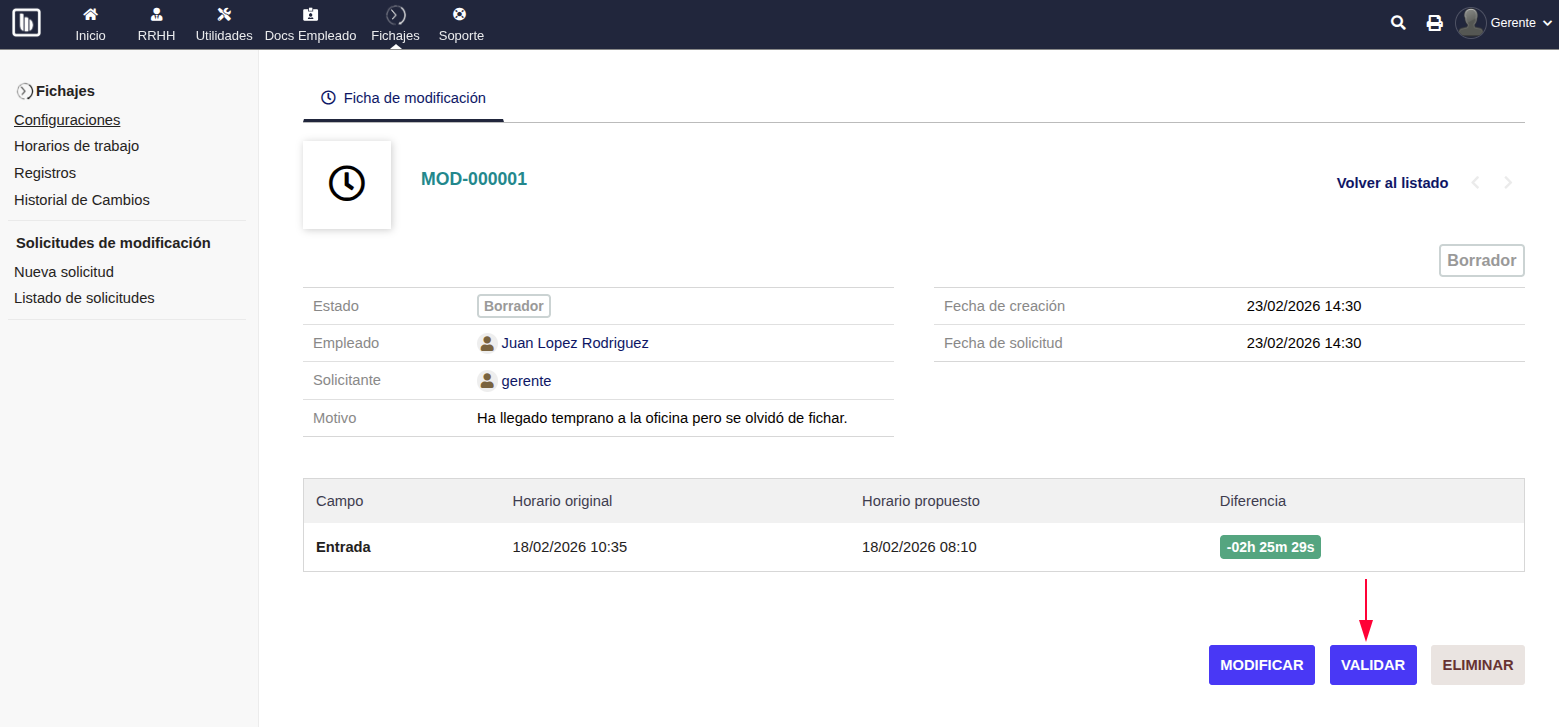 Borrador de solicitud de modificación