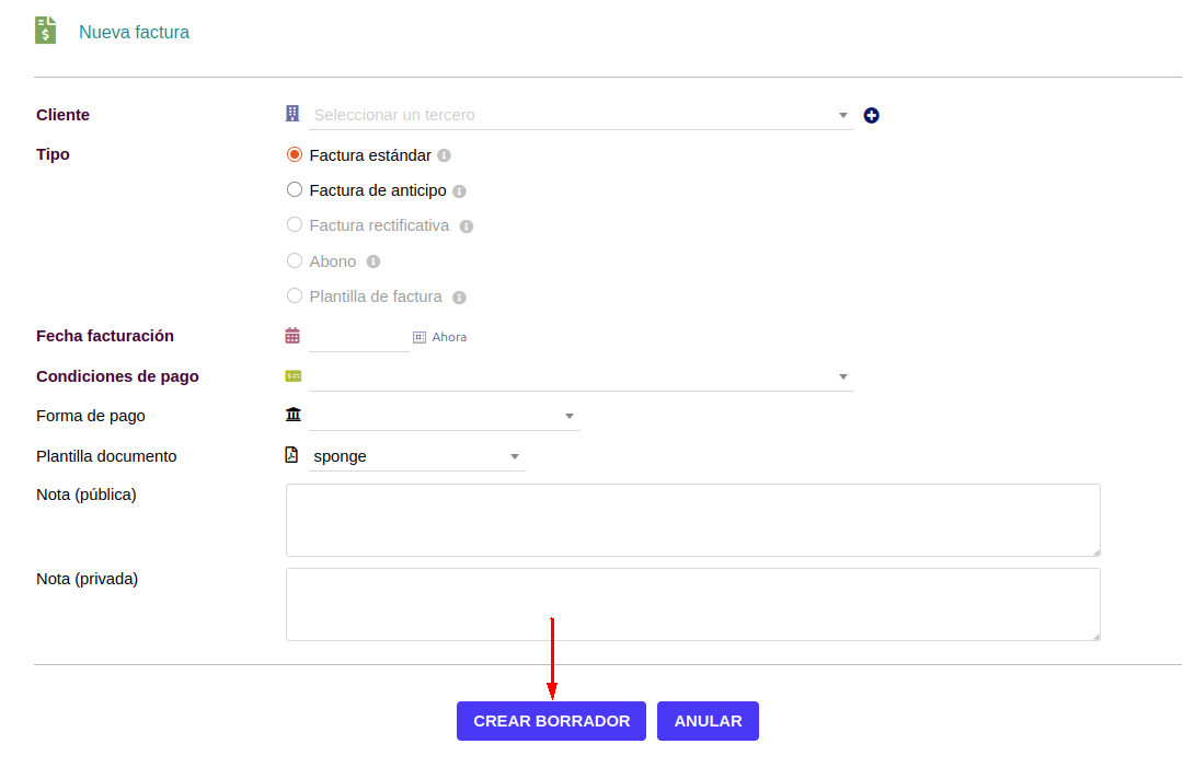 Creación de factura