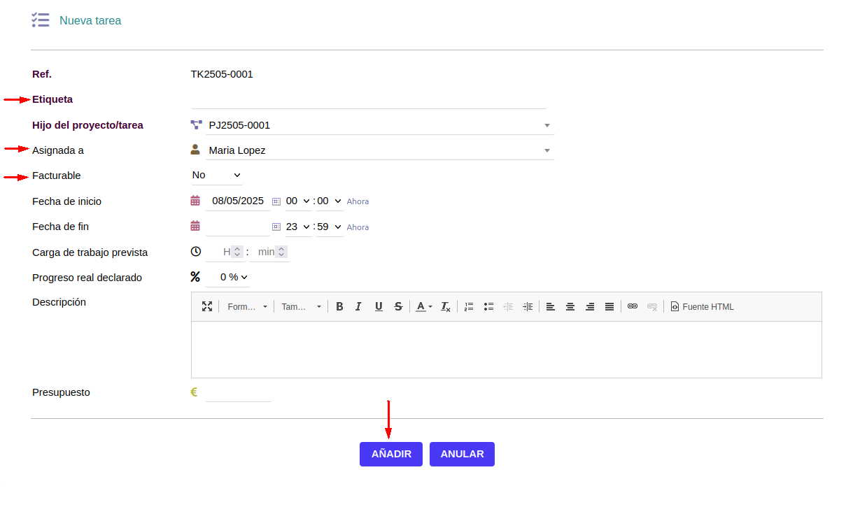 Creación de tareas 2