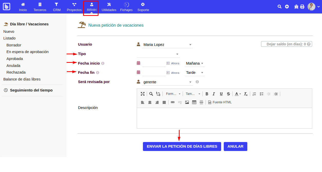 Petición de día libre