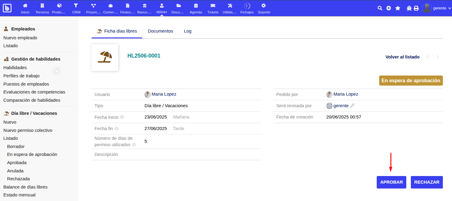Aprobación de petición de día libre