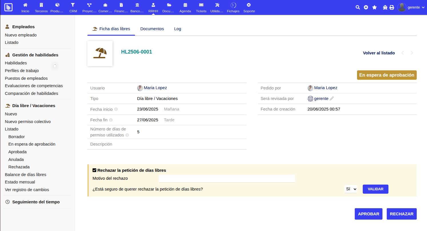 Rechazo de petición de día libre