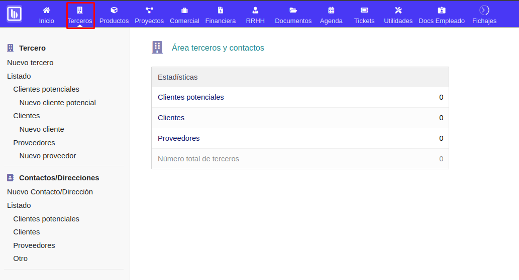 Visualización del panel de terceros.