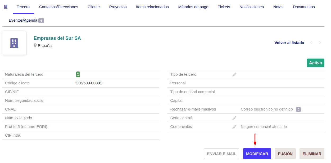 Modificación de terceros.
