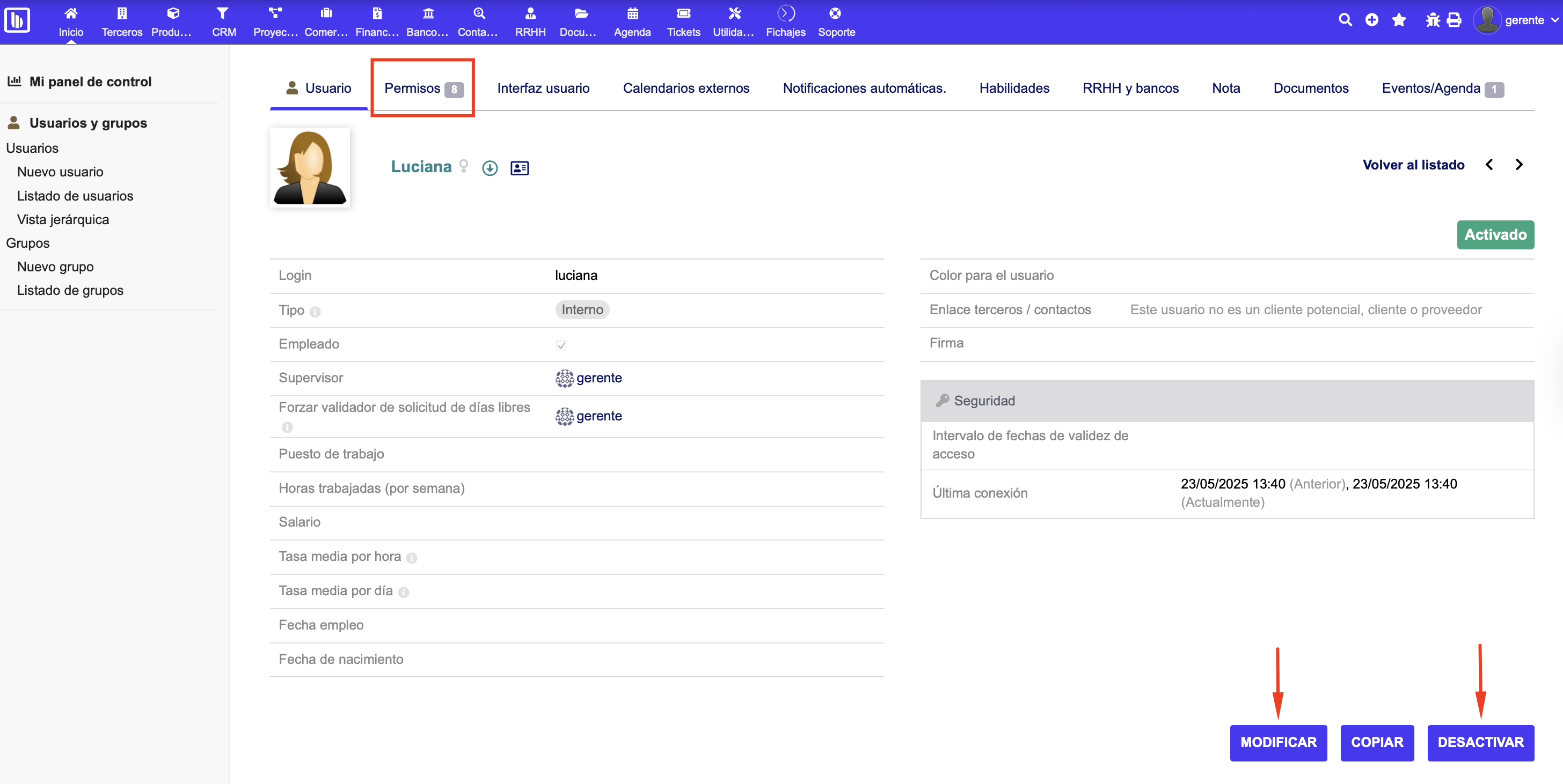 Visualización de usuario