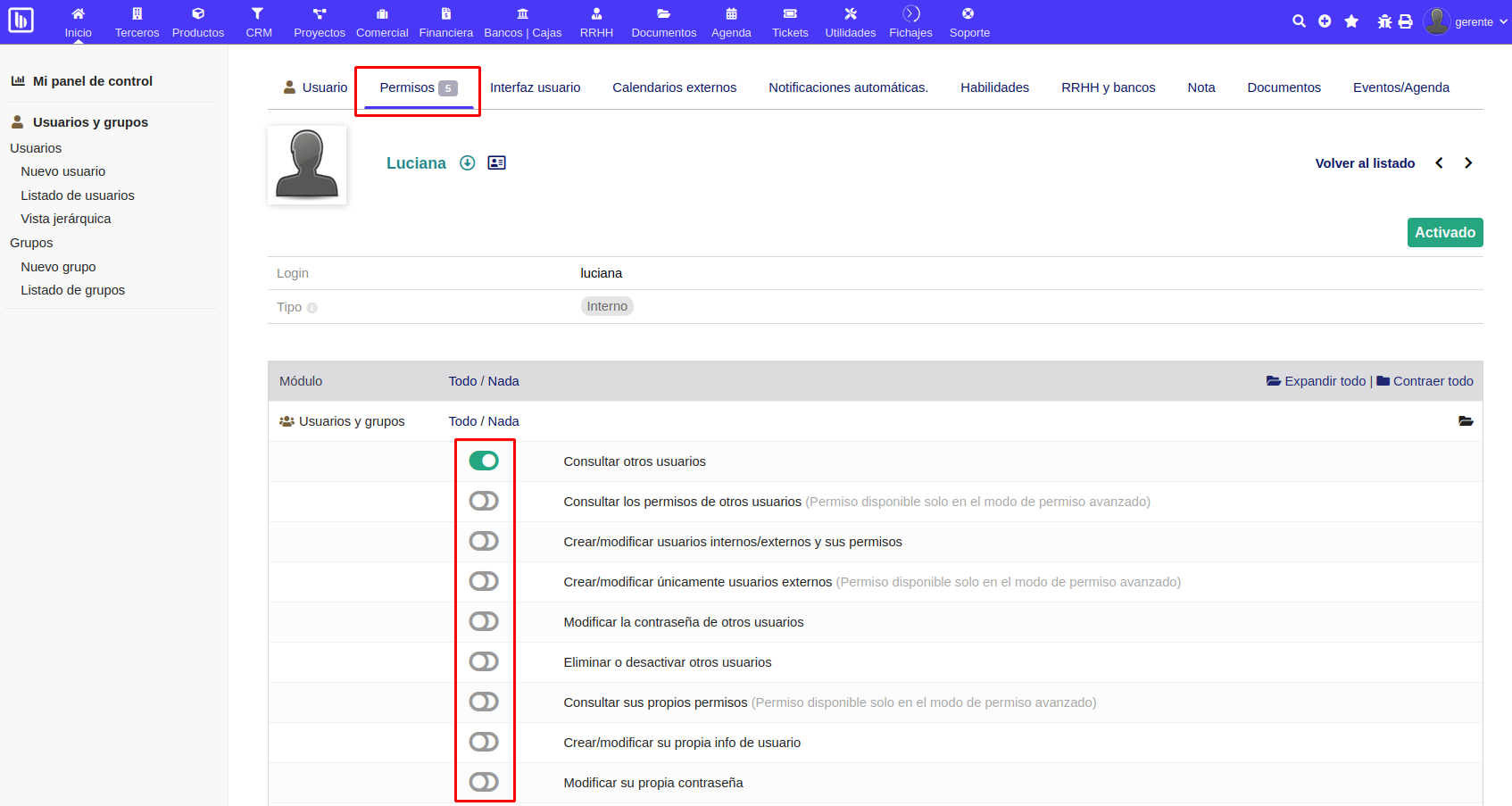 Asignación de permisos individuales