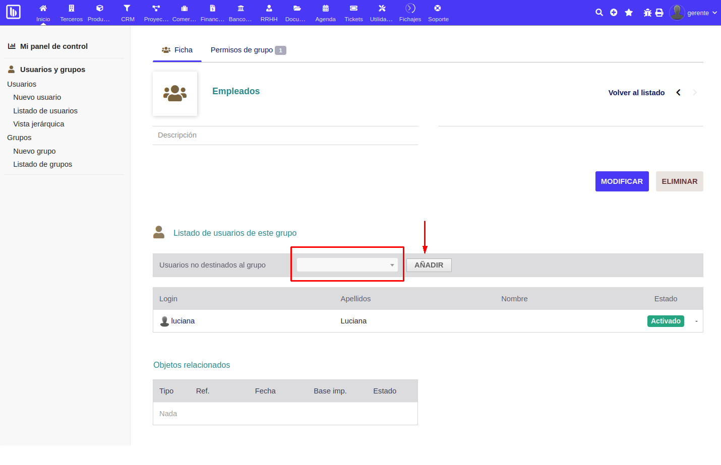 Asignación de usuarios a un grupo